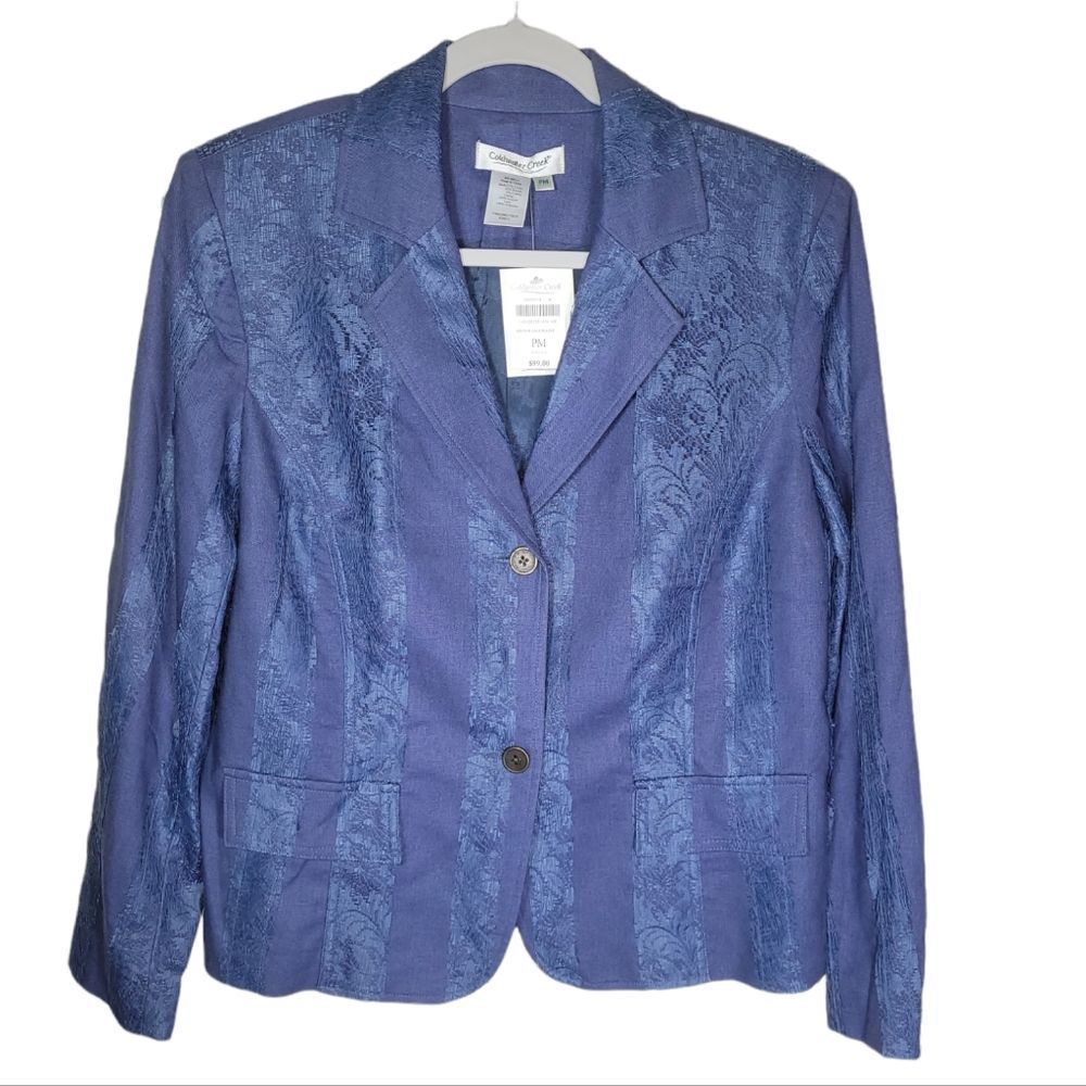 NWT Coldwater Creek Women's Linen Blend Hint Of Lace Blue Blazer Jacket Size PM